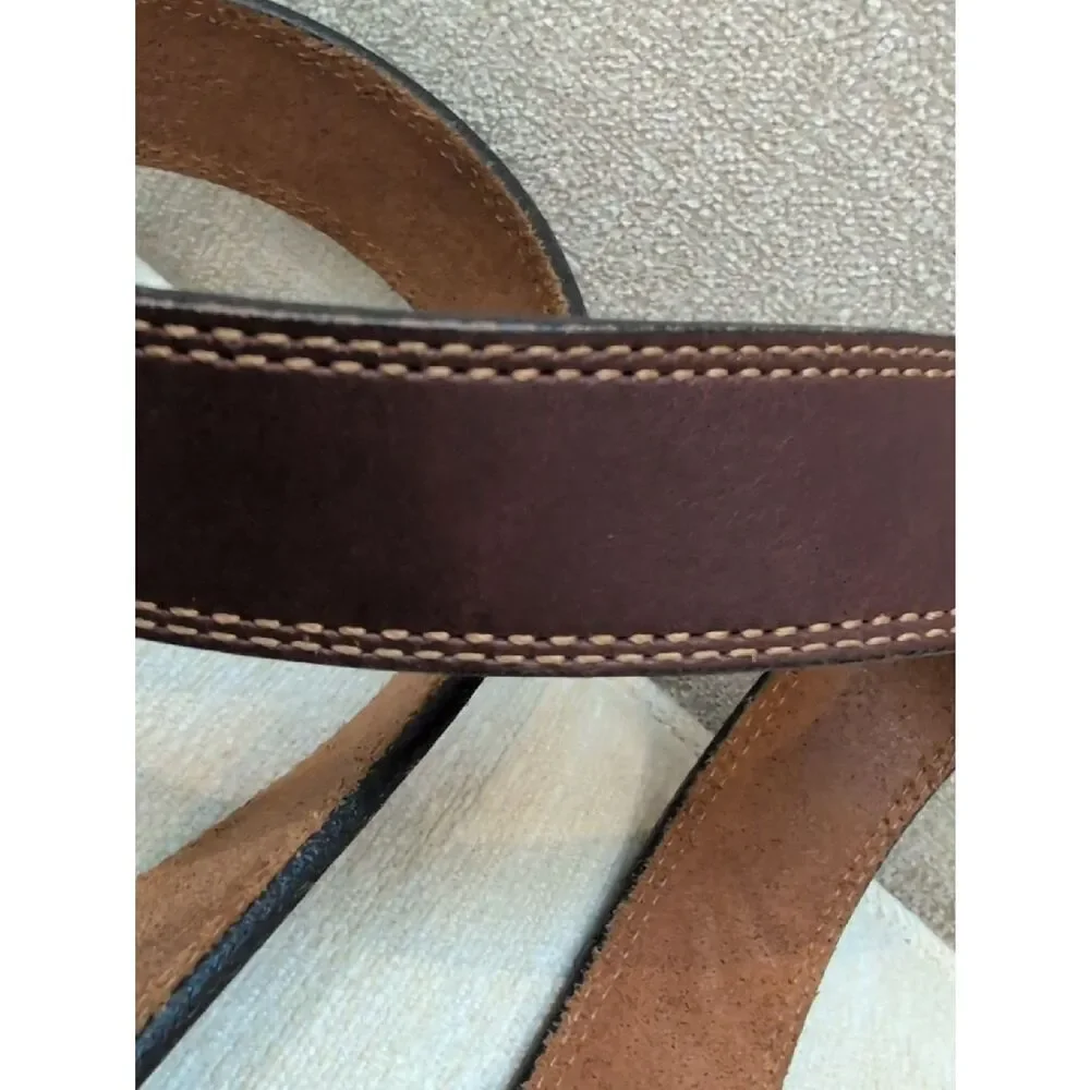Men's Brown Leather Belt with Solid Brass Buckle Size 52 Made In USA